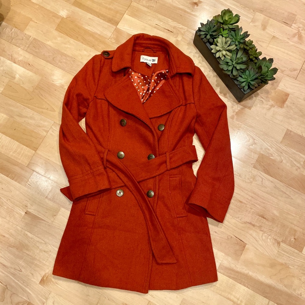 Burnt orange pea coat
